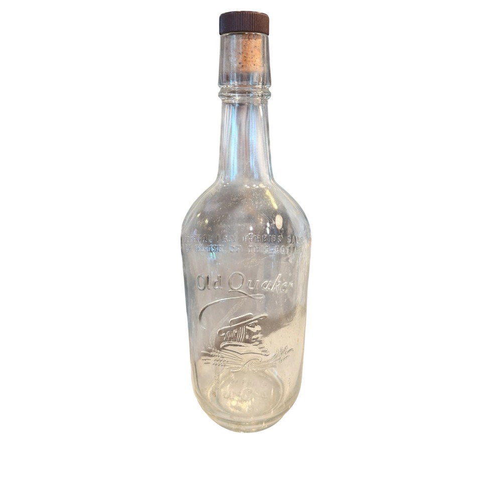 Vintage Old Quaker Whiskey Bottle Federal Law Forbids Sale D-9 Owens IL 1950s